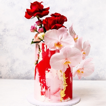 Picture of Deluxe Pink & Red Floral Cake